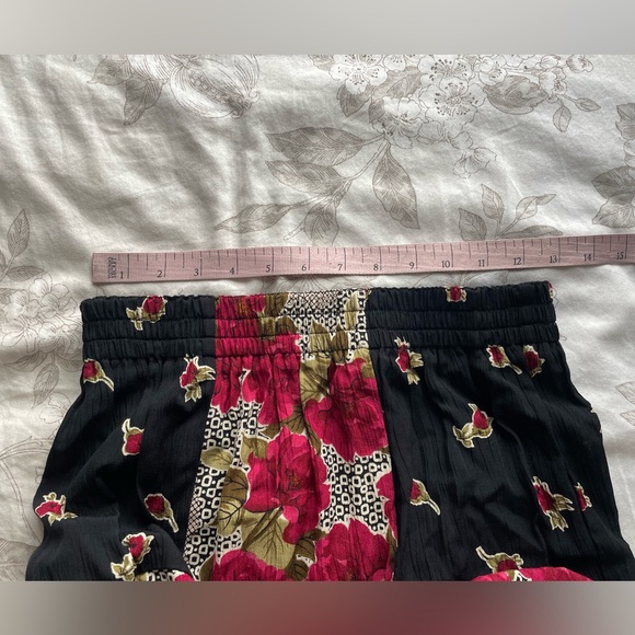 Vintage 90s Black Pink Floral Patchwork Midi Skirt Small 6 Whimsigoth Romantic - Picture 6 of 7